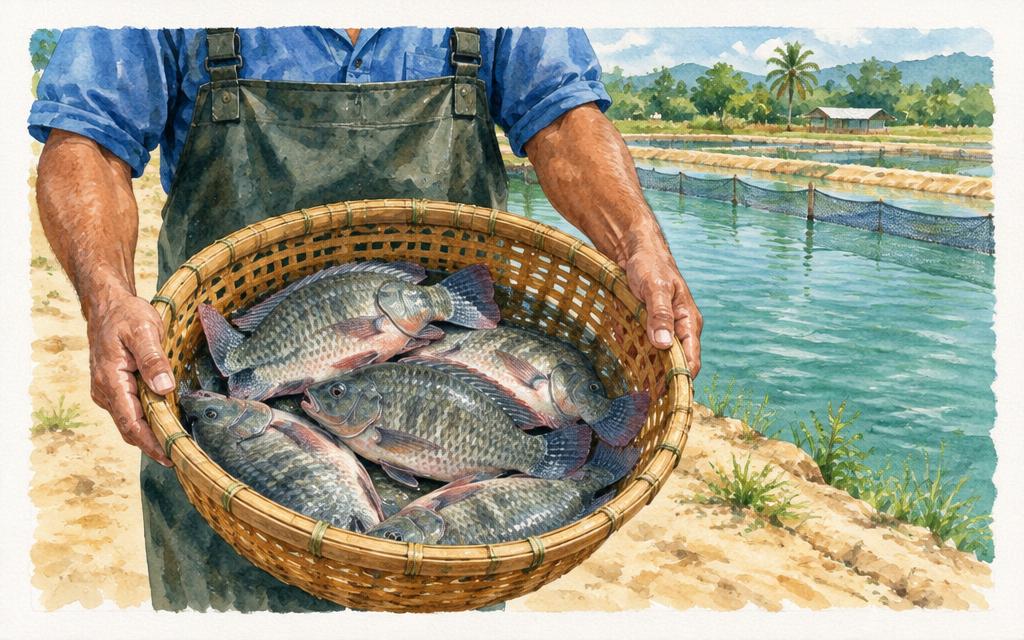 Canasta con tilapias recién pescadas